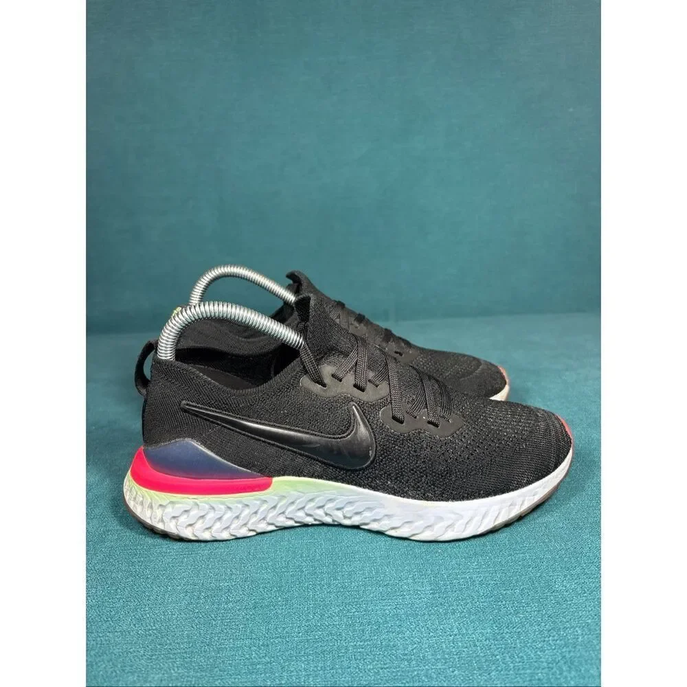 Nike Epic React Flyknit 2 Black Hyper Pink Volt Running Shoes Women’s Size 8